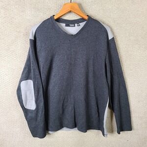Murano Sweater Mens XL Gray Liquid Luxury Pullover V Neck‎ Cotton Elbow Patches